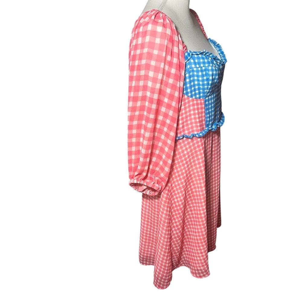 Slate & Willow Gingham Mini Dress Pink & Blue Lined Ruffle Detail Size 14 Flirty - Picture 6 of 16